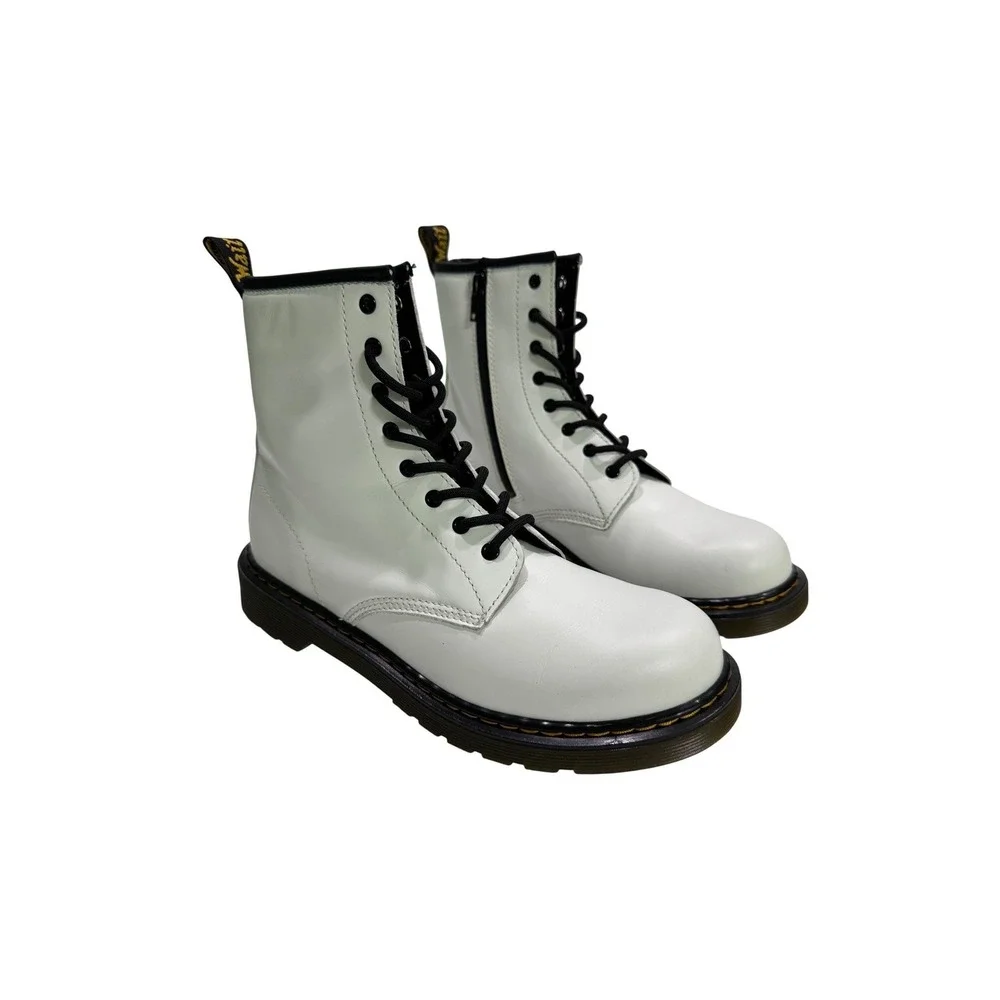 Dr. Martens AW004 Combat Boots White Mens Size 4 Leather Classic 8 Eye Side Zip Dr. Martens AW004 COMBAT BOOTS YOUTH WHITE LEATHER SIDE ZIP  main image 3
